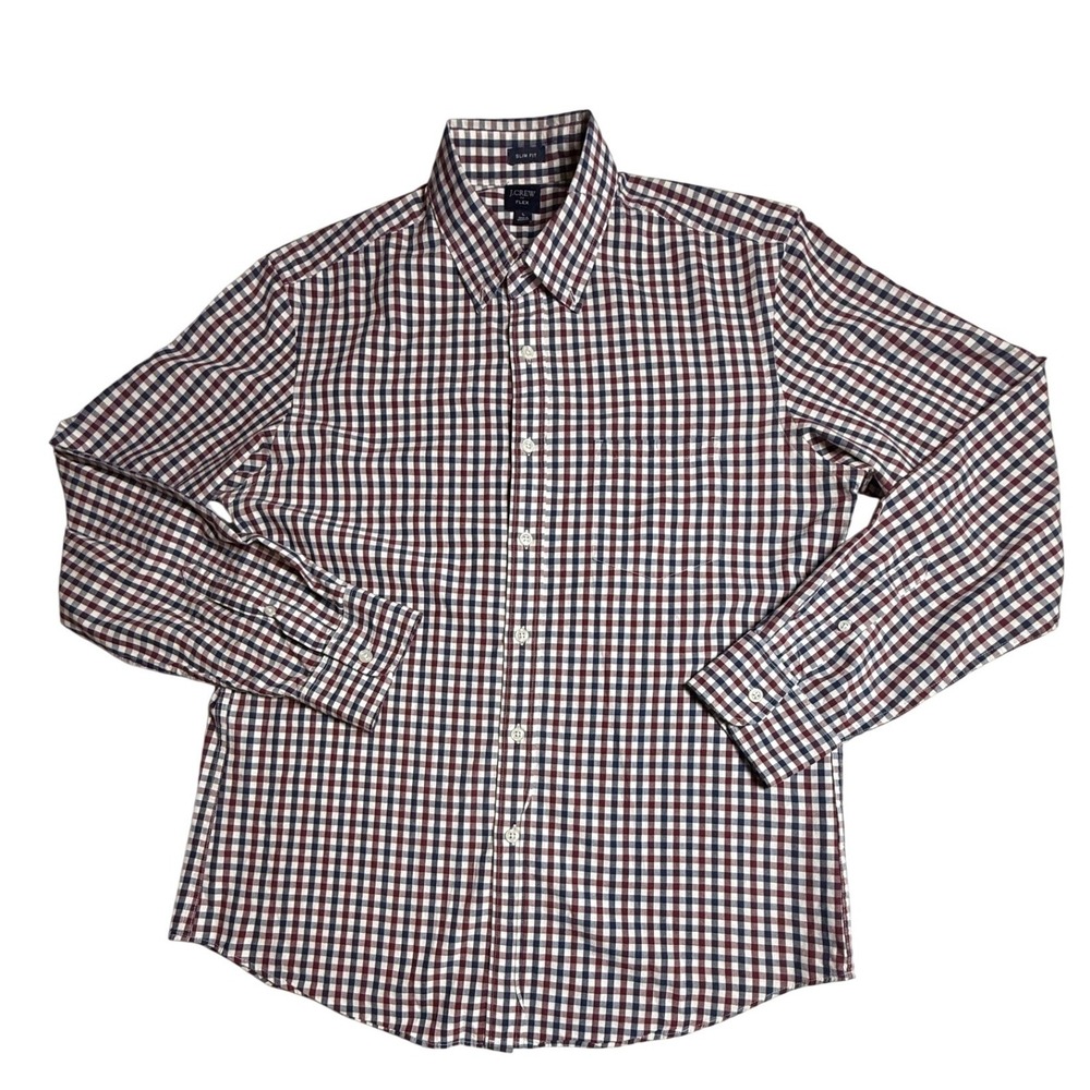 J. Crew Flex Slim Fit Gingham Check Button Down Shirt Men Large Red Blue Green